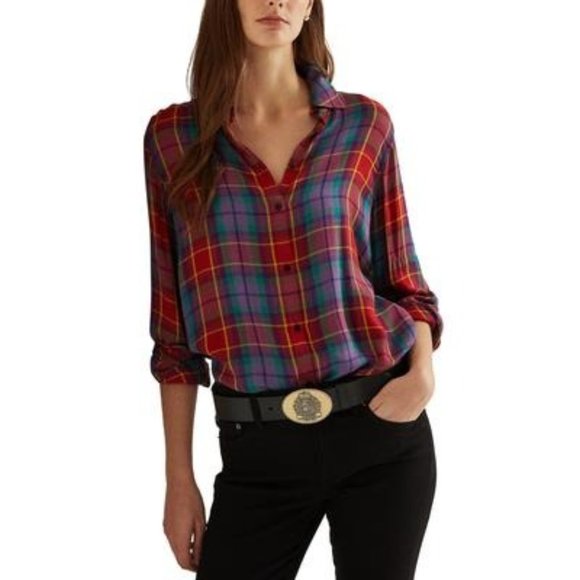 Lauren Ralph Lauren Tops - LAUREN Ralph Lauren Plaid Roll-Tab-Sleeve Twill Shirt - XL
